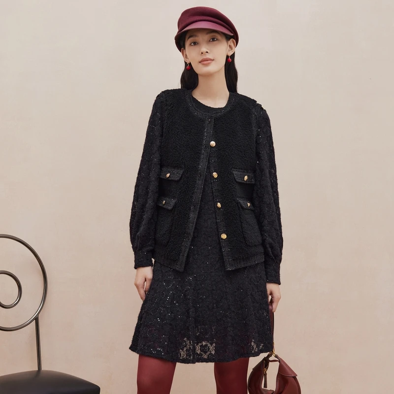 大雅家firststation经典百搭香风花呢拼接马甲女24秋冬新款8652A