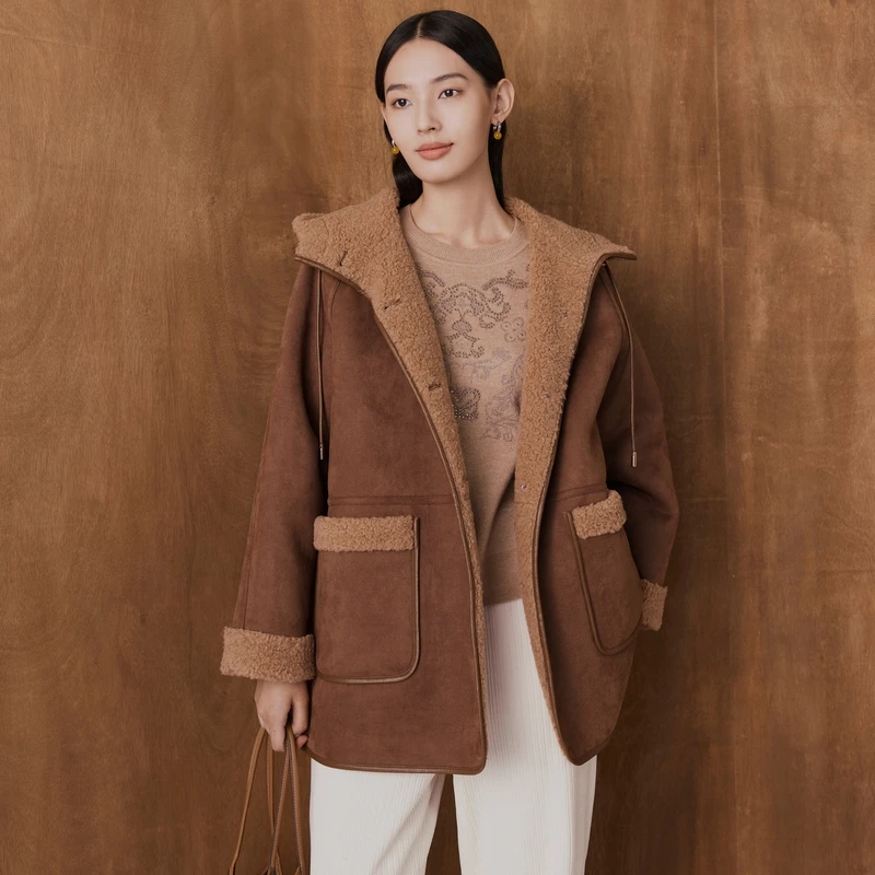 大雅家FS时尚连帽美拉德毛呢外套女24秋冬新款8655A