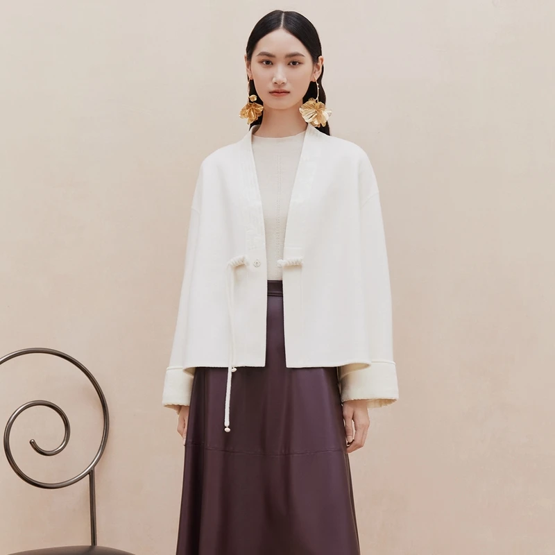 【晨粉专属价】大雅家时尚V领国风双面呢羊毛大衣女24秋冬新款8230A