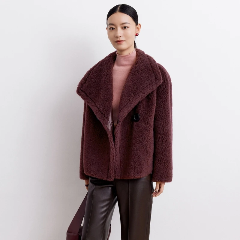 大雅家波尔多红大方羊毛外套女23秋冬新款8641A