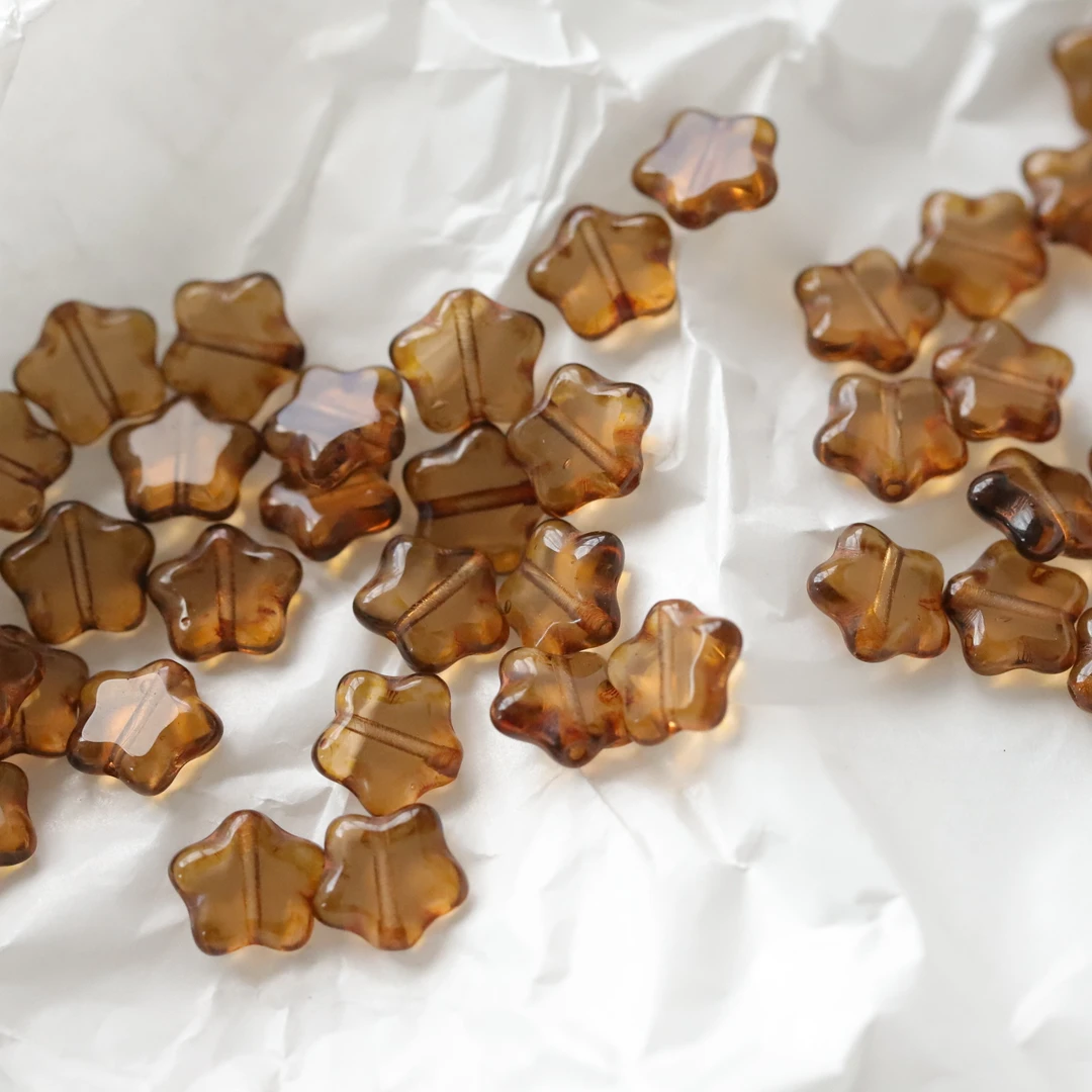 40颗进口捷克珠 8mm透明琥珀色半透星星珠闪亮DIY串珠饰品配件