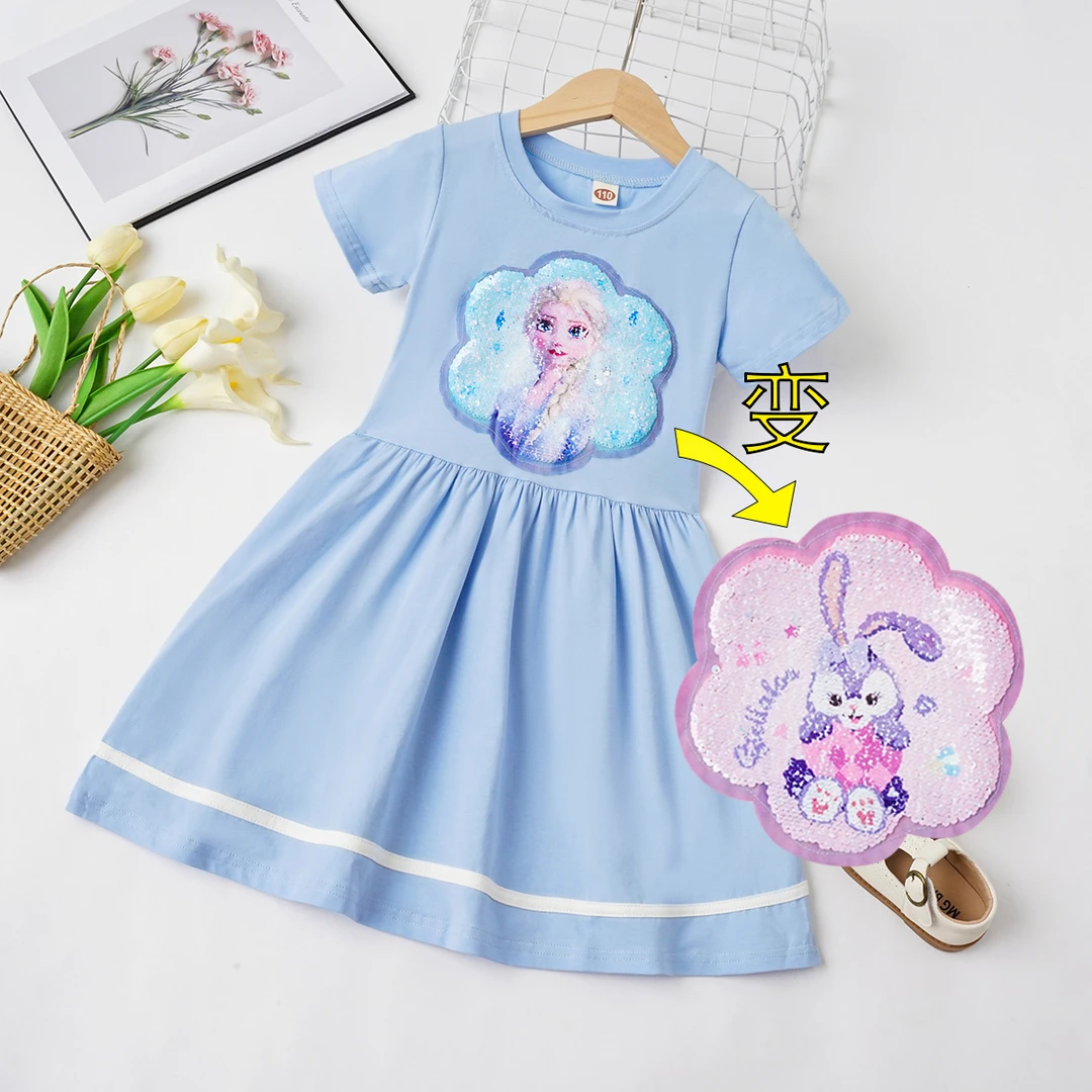 女童连衣裙儿童洋气潮流小女孩女宝夏季亮片夏天纯棉t爱莎公主裙
