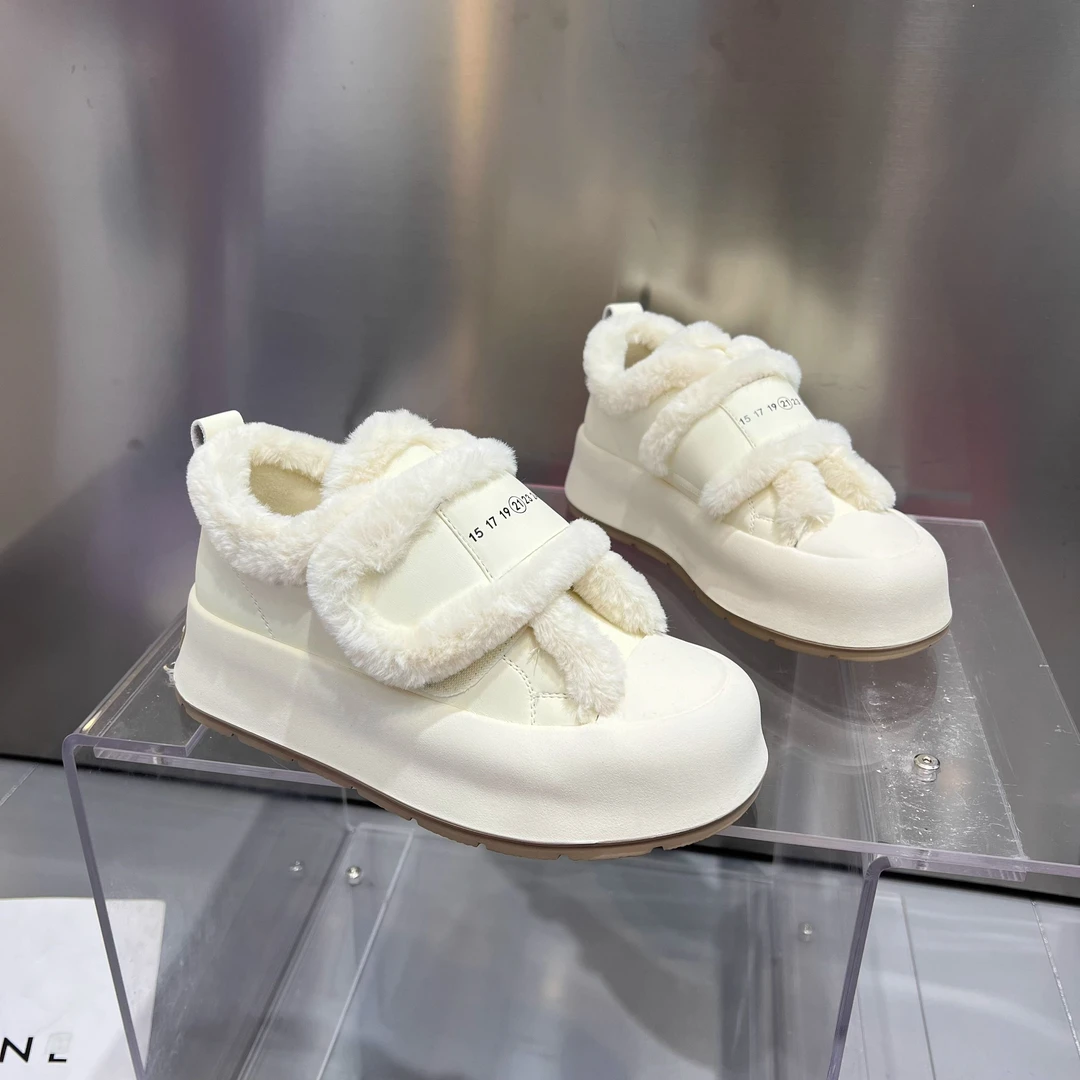 F022厚底魔术贴毛毛面包冬季加绒保暖2023新款棉鞋秋冬雪地靴