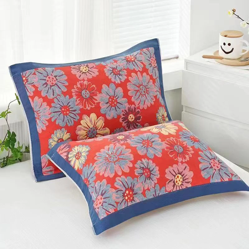 大头鸭【向日葵】大号纱布棉五层成人枕巾一对装52*78