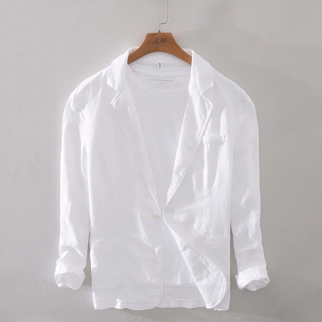 极麻复古平驳领休闲亚麻小西服男士宽松百搭商务西装外套