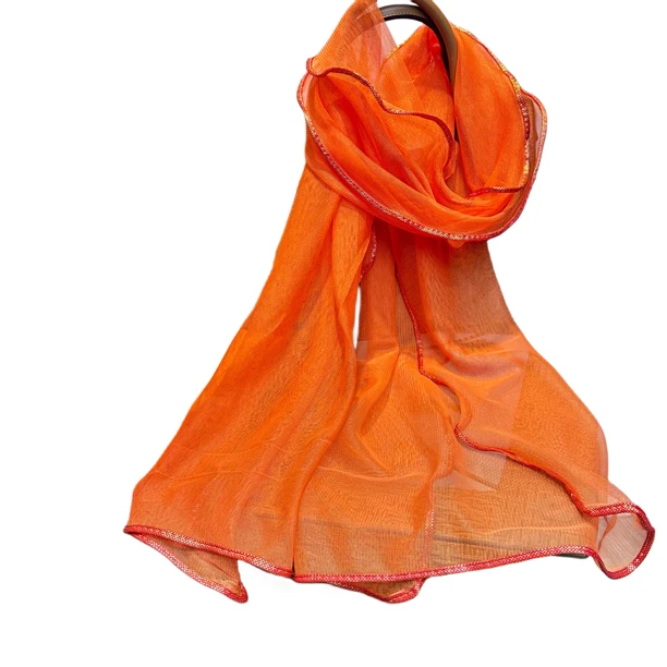 【方姐推荐】七彩荷叶边丝巾围巾女薄款沙围巾高档夏季春夏红色黄色