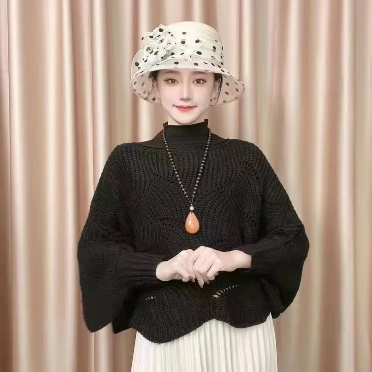 百搭时尚简约设计保暖针织披肩网红女士宽松圆领秋冬气质洋气短款