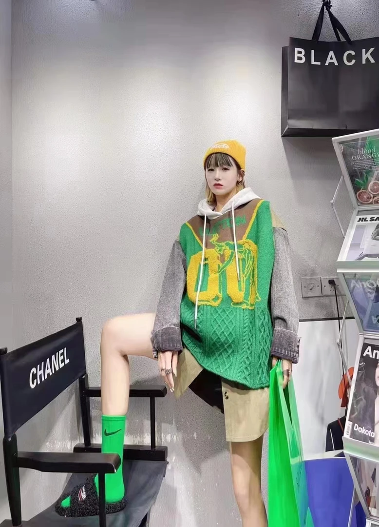 卫衣针织时尚连帽拼色撞色韩版7288