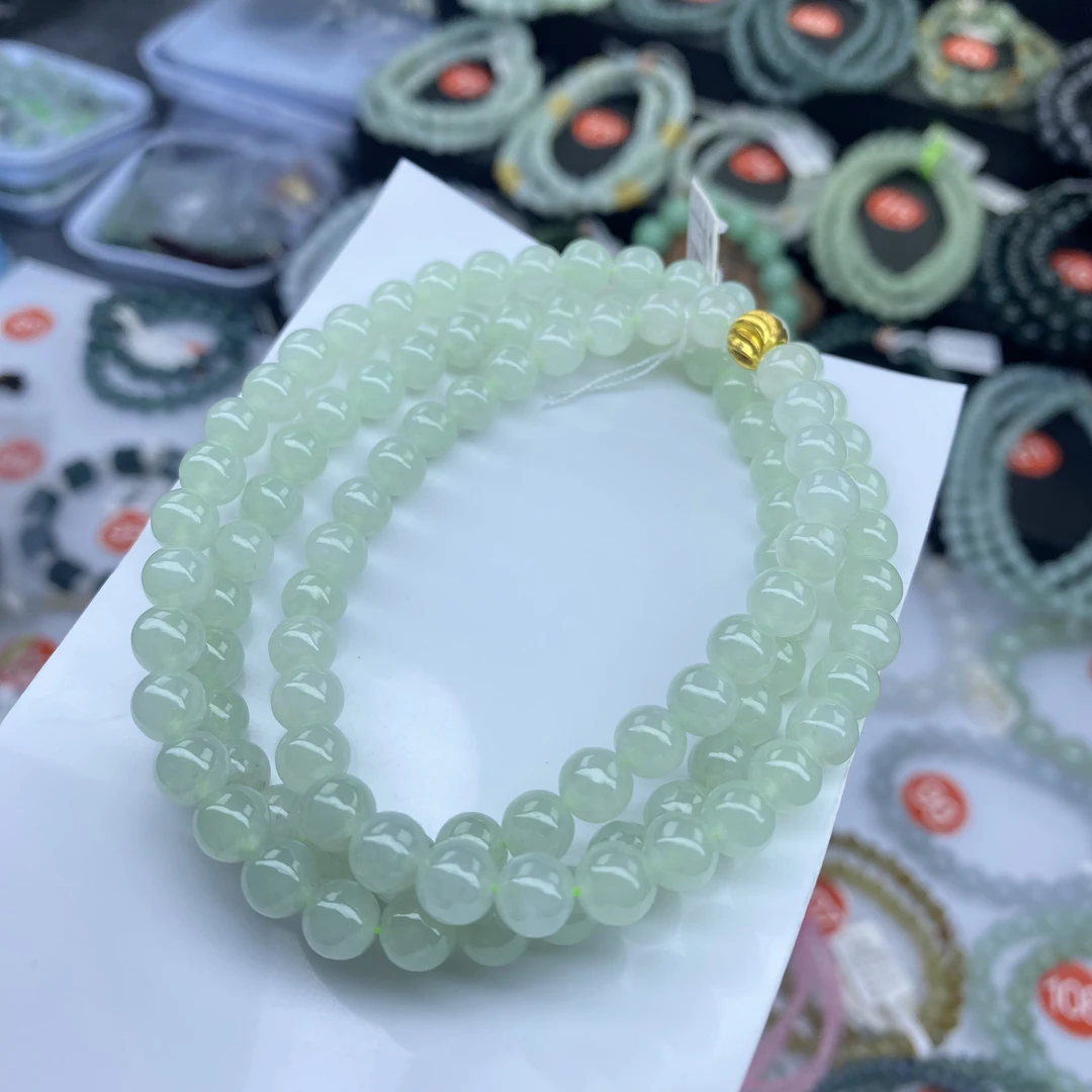 天然缅甸翡翠A货卡6.8糯冰淡绿色晴水项链