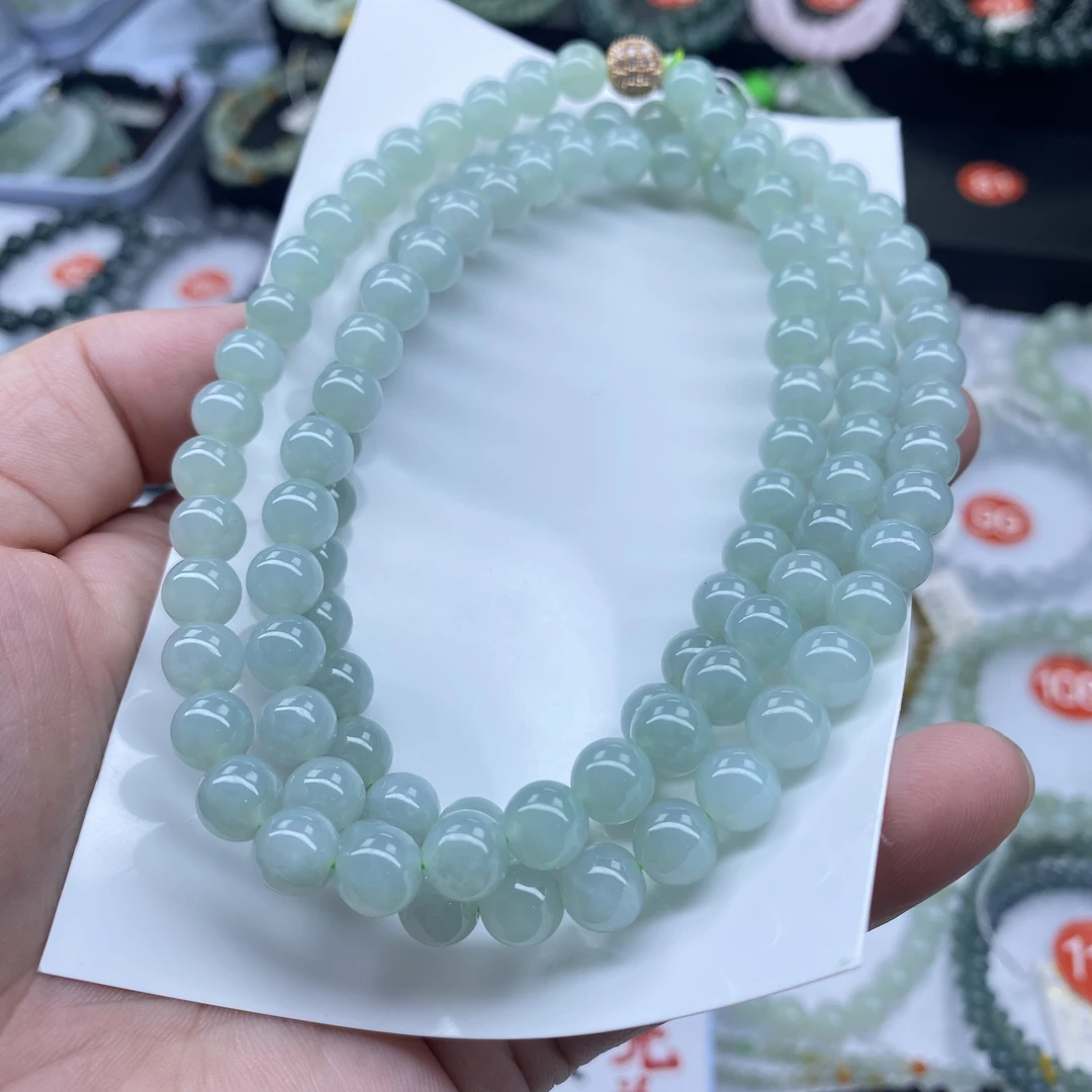 天然缅甸翡翠A货卡7.8细糯蓝底超长项链