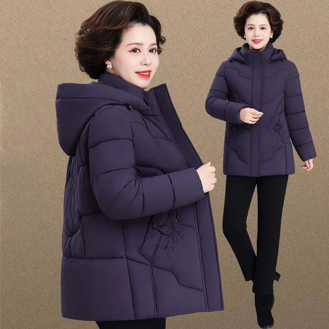 罗蒙中老年妈妈秋冬棉衣外套保暖连帽女士上衣奶奶冬装羽绒棉服