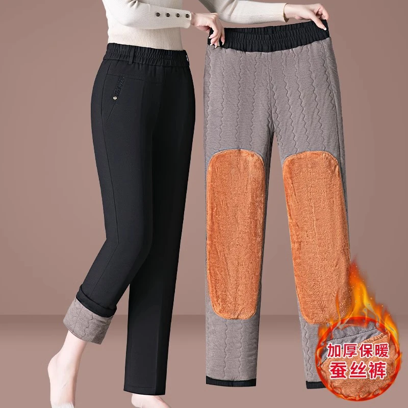 棉裤女冬季中老年人妈妈裤子加绒加厚外穿秋冬装东北保暖直筒长裤