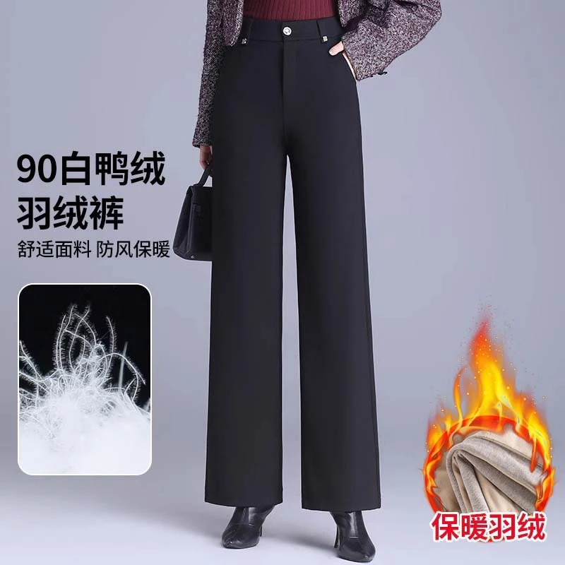 妈妈冬装新款裤子高腰显瘦直筒裤中老年女冬季保暖轻薄羽绒裤外穿