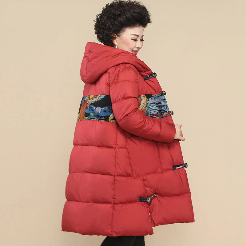 中年妈妈冬装棉衣外套中老年人冬季棉服中长款2024秋冬新款棉袄女