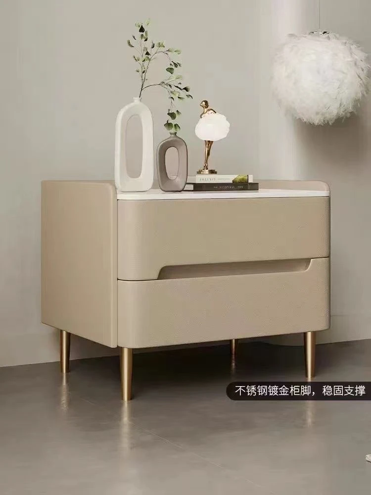 全实木意式床头柜简约现代卧室家用轻奢岩板床边收纳新款储物整装