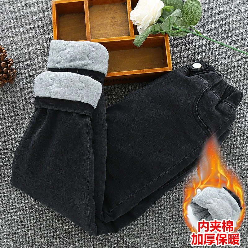 【品牌】女童牛仔棉裤外穿裤子冬季新款儿童北方加厚加棉一条过冬裤