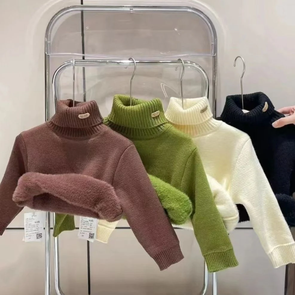 【品牌】毛衣加绒男童女童一体绒毛衣加厚高领新款洋气百搭针织毛衣
