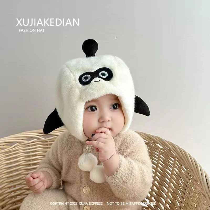 婴儿帽子秋冬款毛绒帽可爱超萌秋冬季套头帽加厚保暖男宝宝护耳帽