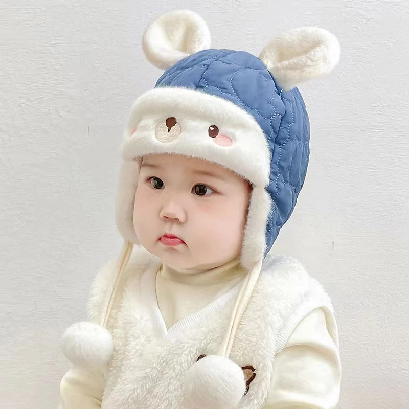 婴儿帽子冬季可爱超萌女宝宝小兔加绒雷锋帽秋冬天男童加厚护耳帽