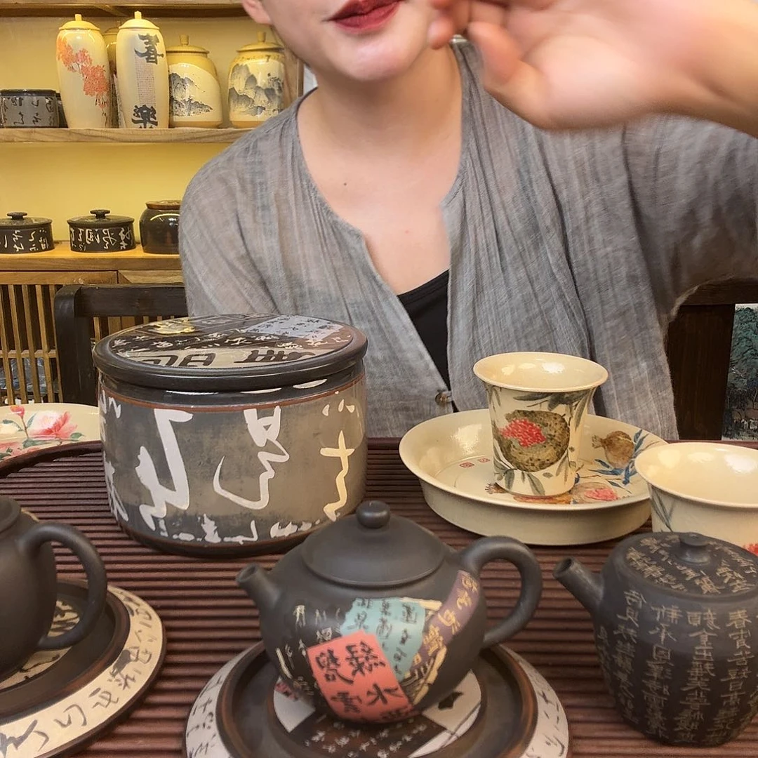 天*建水紫陶青花杯