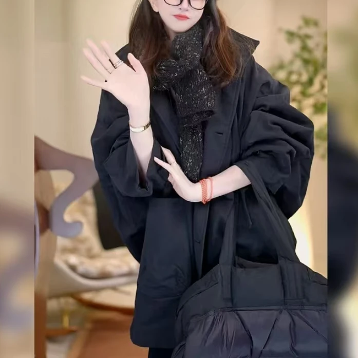 高级感时尚加厚中长款连帽棉衣棉服女2024新款冬季显瘦风衣外套女