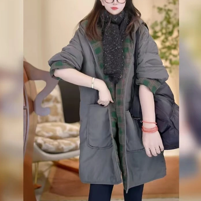 复古风连帽棉服外套2024年冬季新款女装高级感轻奢百搭时尚棉衣女