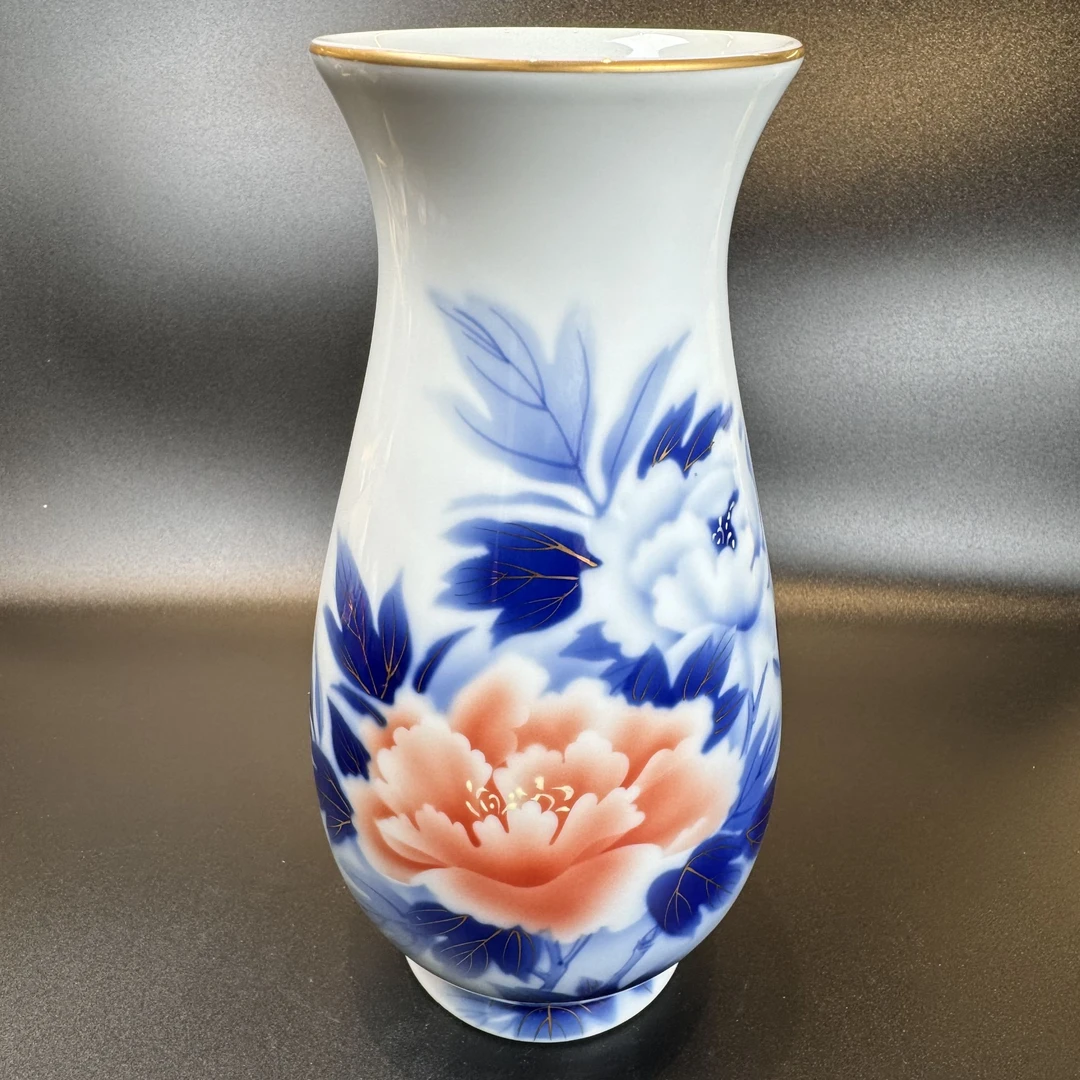 日瓷回流宫内厅御用深川制花开富贵牡丹描金花瓶花器花入原木盒