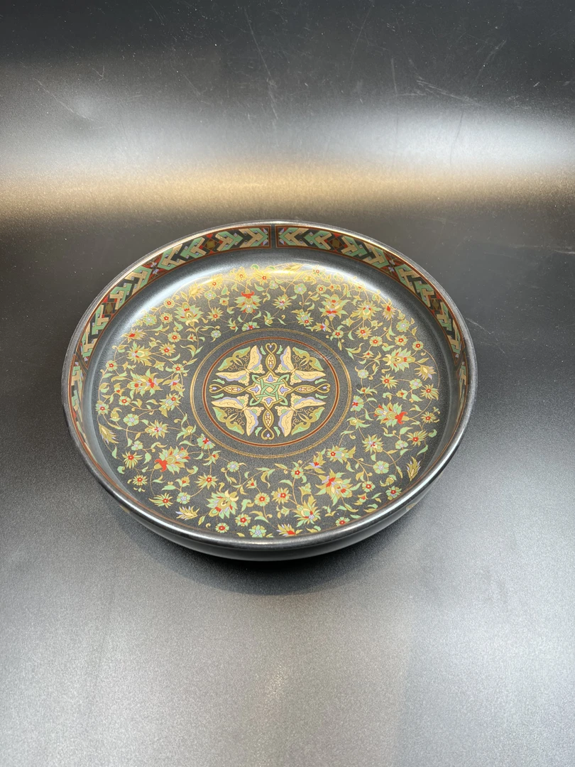 日本回流瓷器瑞陶梦更沙铁釉手绘鎏金茶盘果子钵