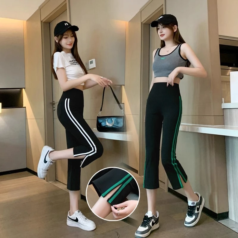 小个子开叉休闲鲨鱼裤女外穿冰感夏季薄款高腰显瘦打底裤七分瑜伽