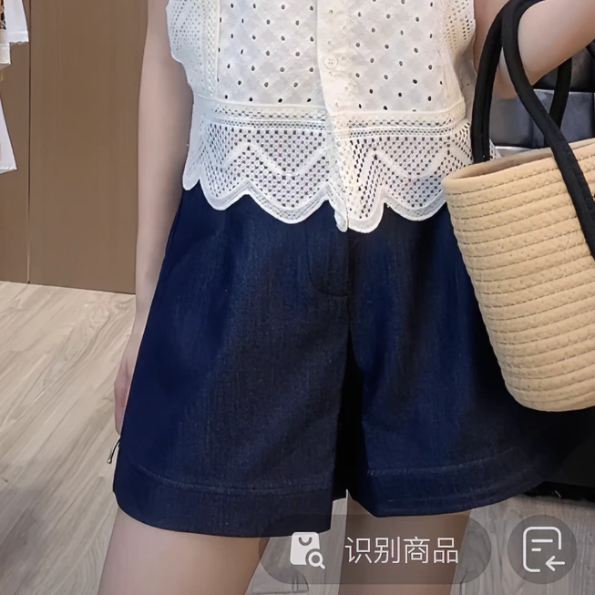 十一家夏季新款韩系休闲短裤女夏高腰显瘦时尚百搭翻边天丝裤子