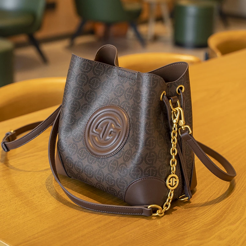 GELANDAI戈兰黛品牌女包轻奢水桶包百搭女士手提单肩斜挎印花包