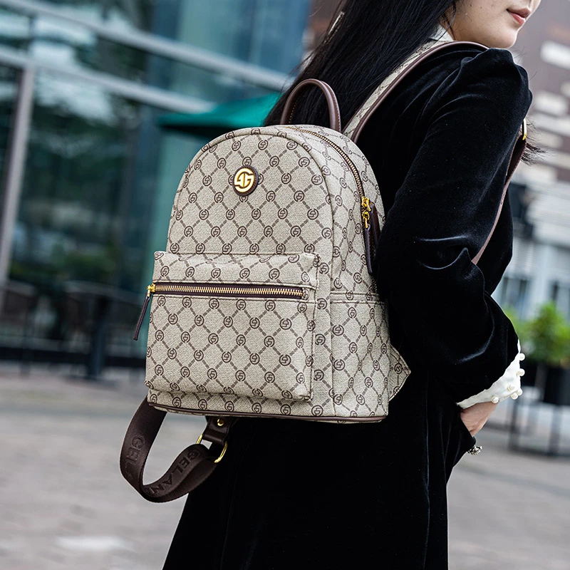 戈兰黛品牌双肩包女2025秋季新款时尚百搭印花旅行背包女学生书包