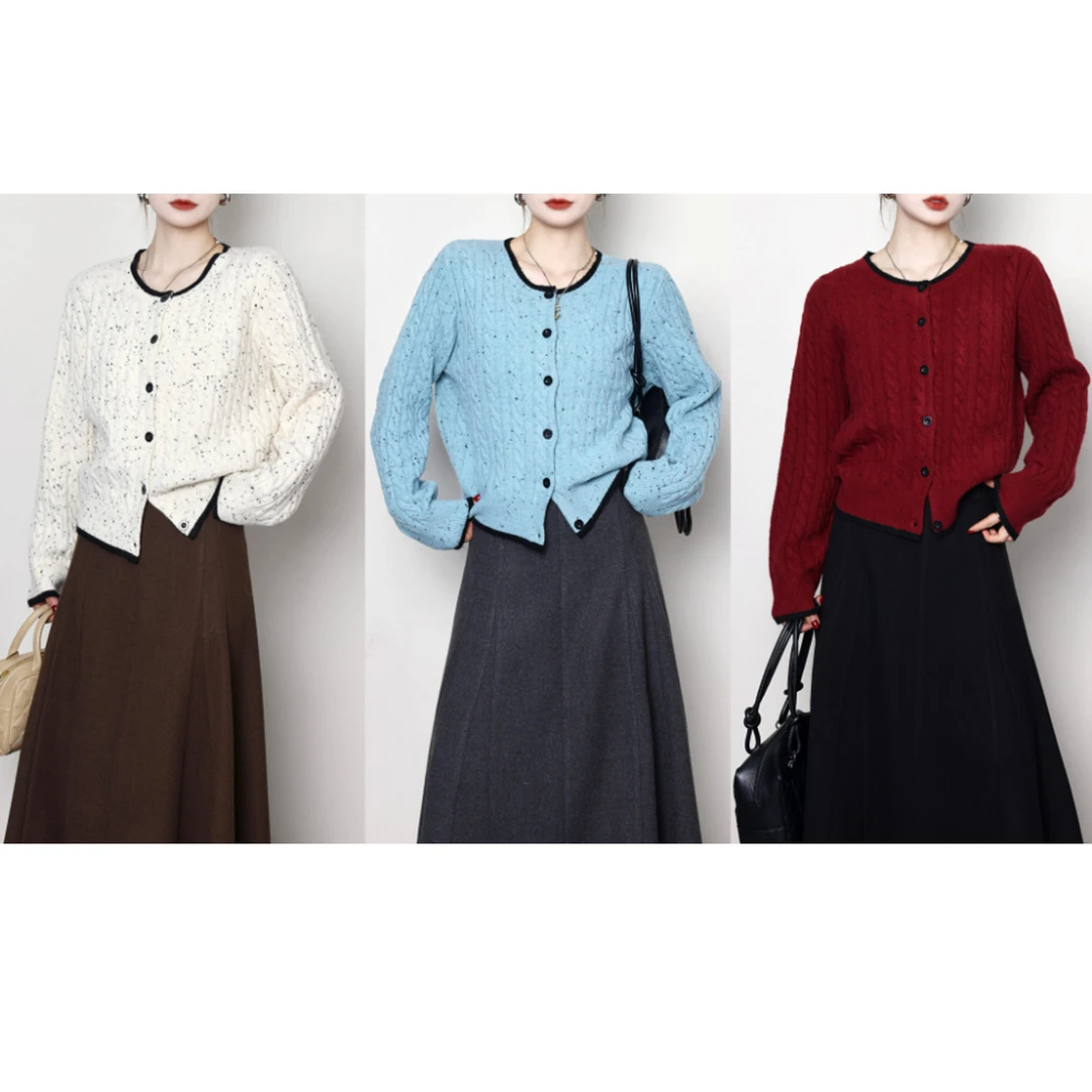 裂渡宣宣【点彩毛衣】微胖大码女冬季时尚撞色彩点针织毛衣ZY411H19