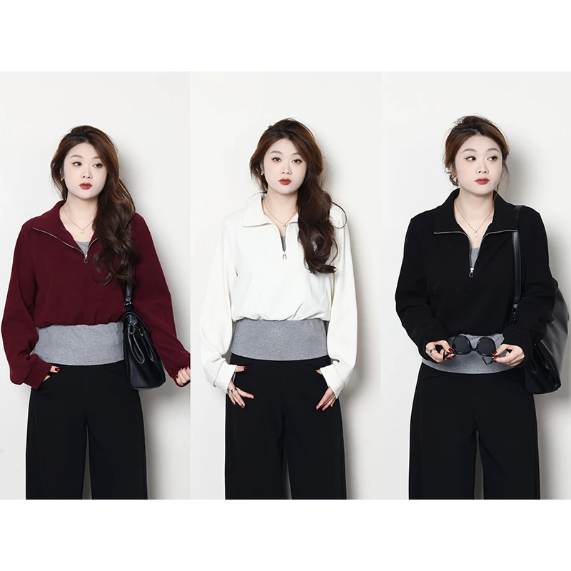 QC宣宣-【偏爱层次感】微胖大码女秋冬气质百搭拼接衬衫 ZY412J10