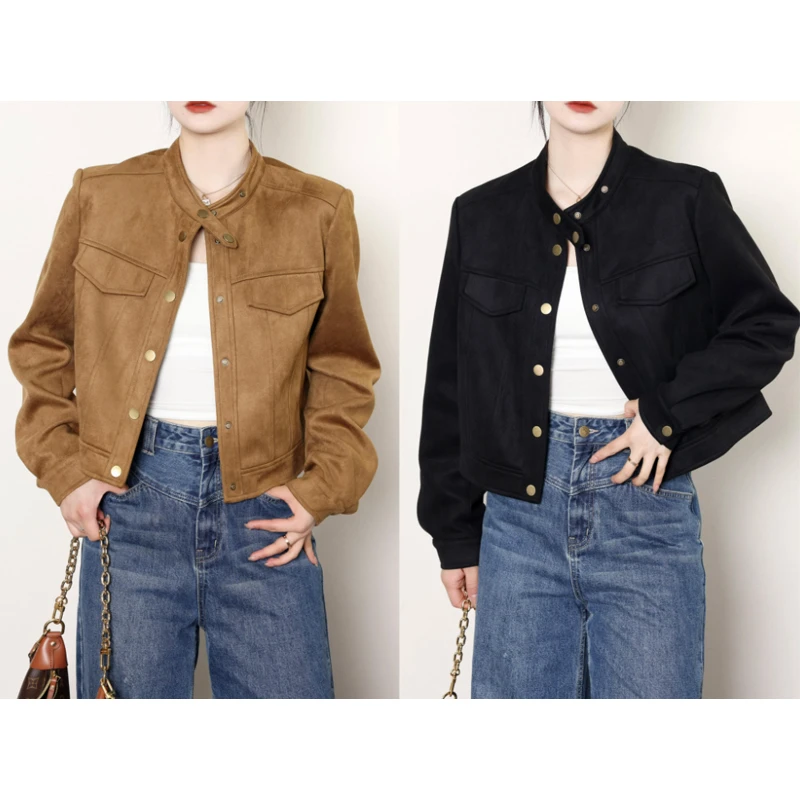 裂渡宣宣【焦糖卡布】微胖大码女装简约百搭复古休闲短外套ZY401L16