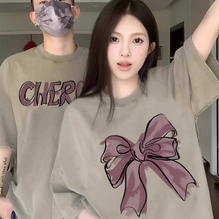 情侣装短袖t恤2025新款一男一女夏季潮牌高级感宽松纯棉情侣短袖