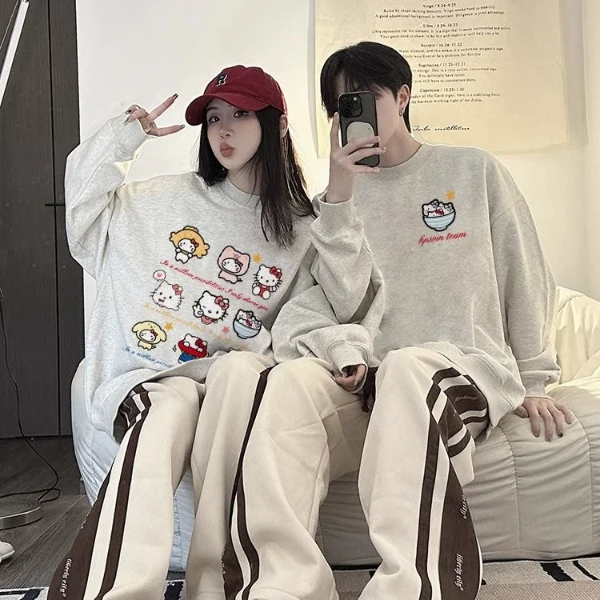 情侣装卫衣秋冬款一男一女2025新款爆款宽松潮流加绒加厚圆领卫衣