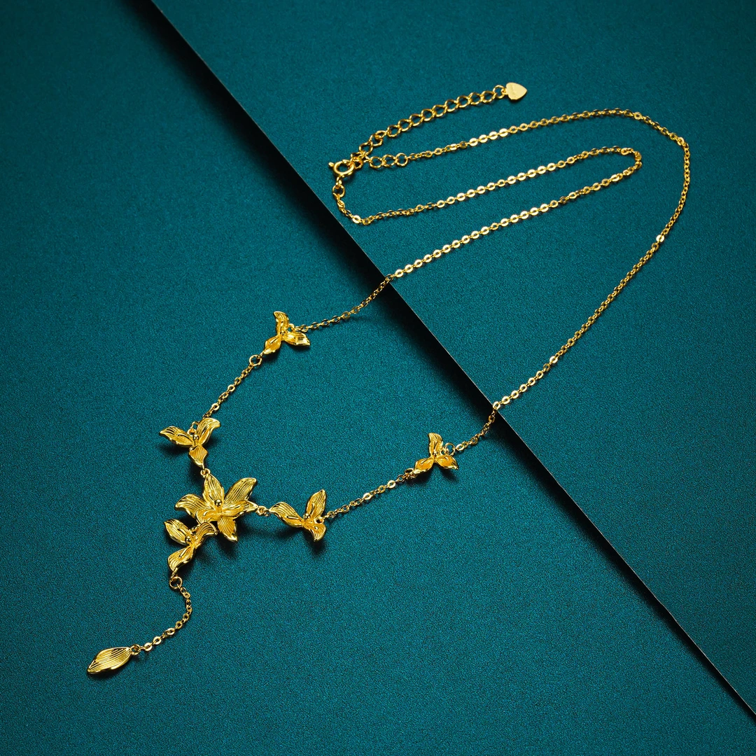 九乐 坠链均足银 足银黄泳幸福花项链A