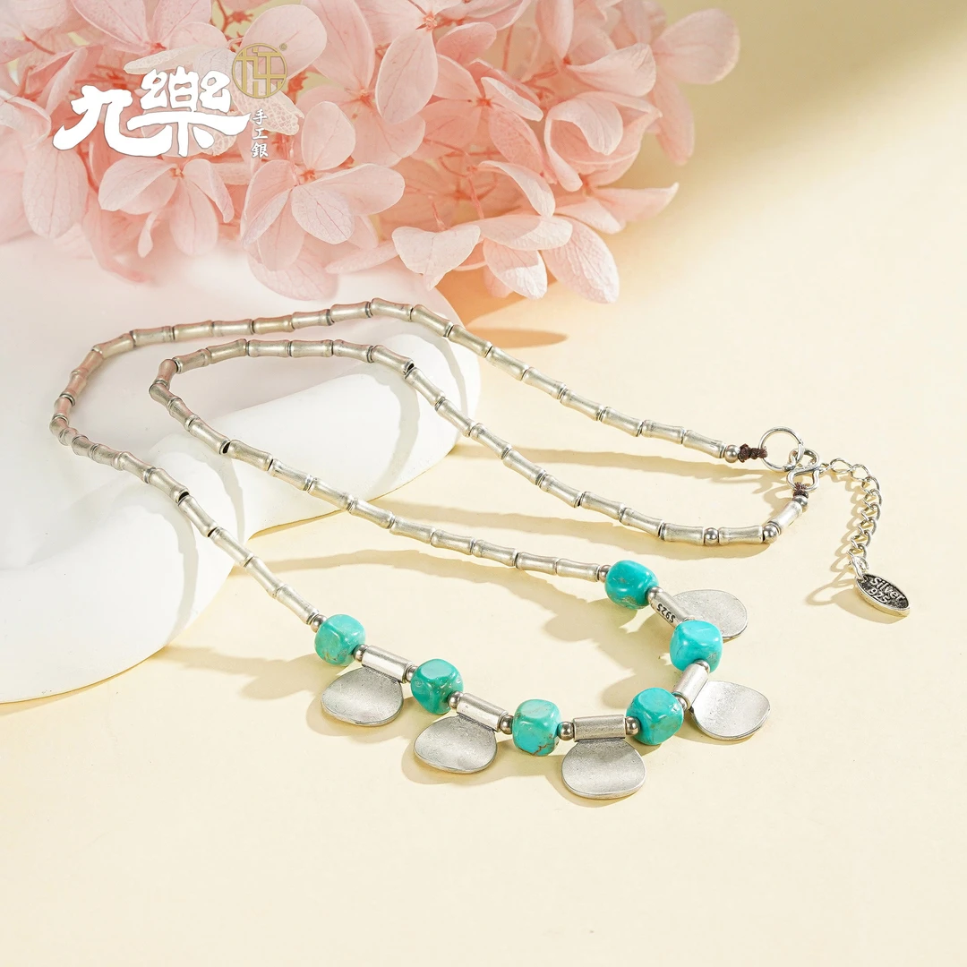 九乐 坠链均925银 四方节节高项链