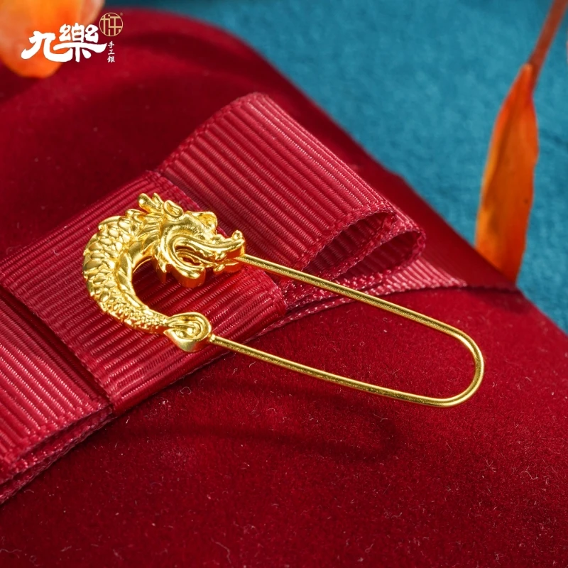 九乐 925银胸针 镀金祥龙胸针A