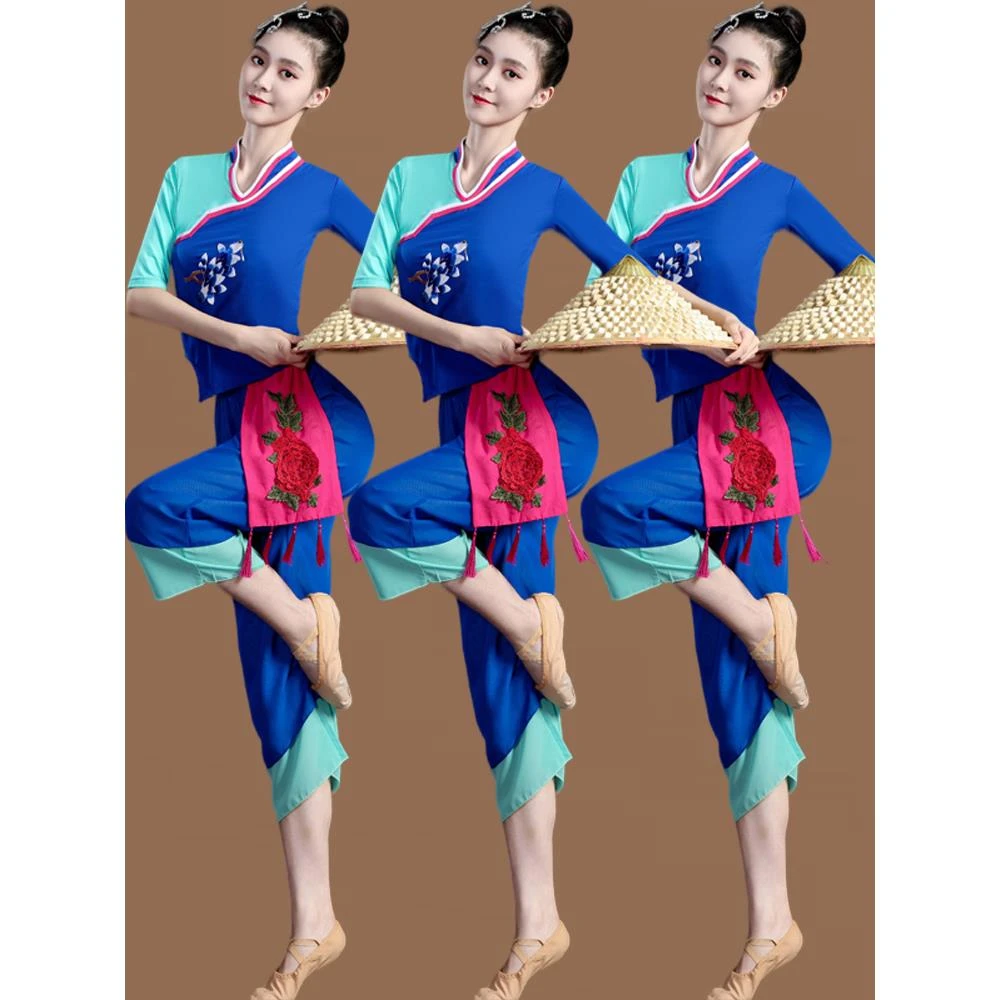 广场舞服装新款古典秧歌民族风演出表演舞台跳舞衣服中袖春秋季女
