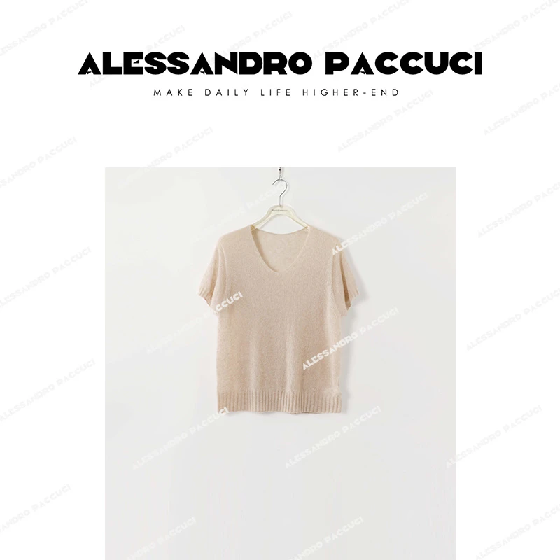 AP洛哥42007SM  亲肤柔软桑蚕丝+羊绒混纺 V领短袖针织套衫
