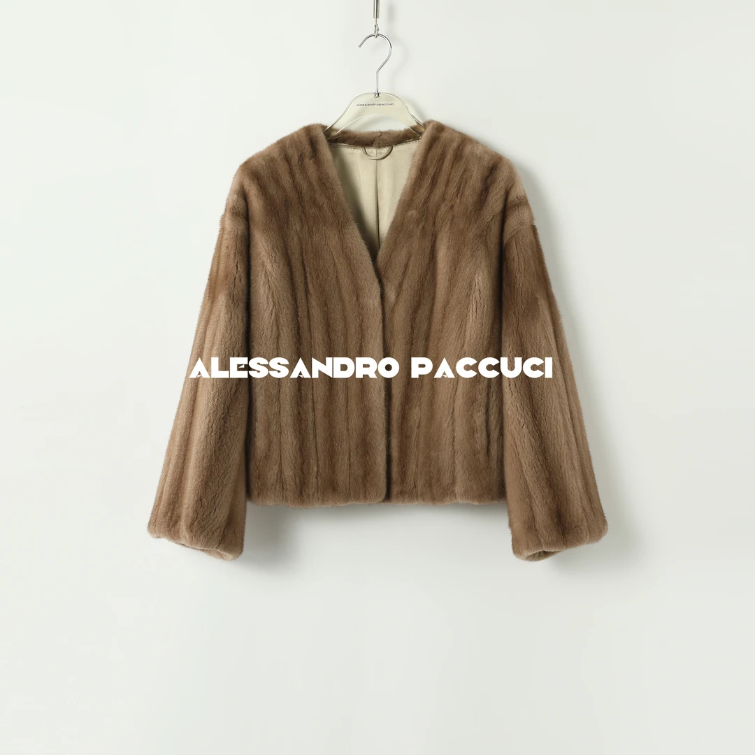 SAGA✖AP洛哥44028CS 【瑞雪】进口全抽水貂V领桑蚕丝内里皮草外套