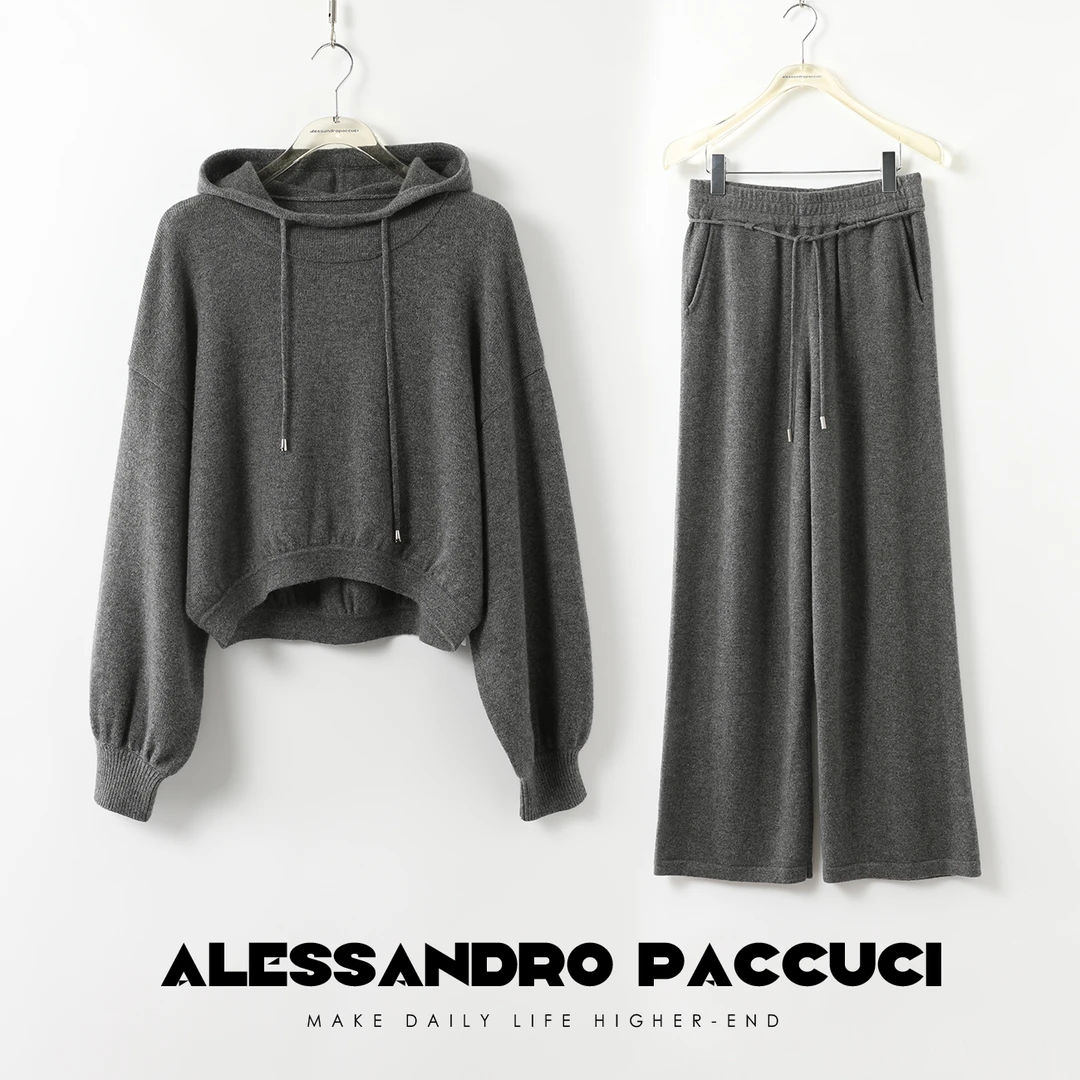 AP洛哥26024【全羊绒】云朵高支短款连帽针织衫