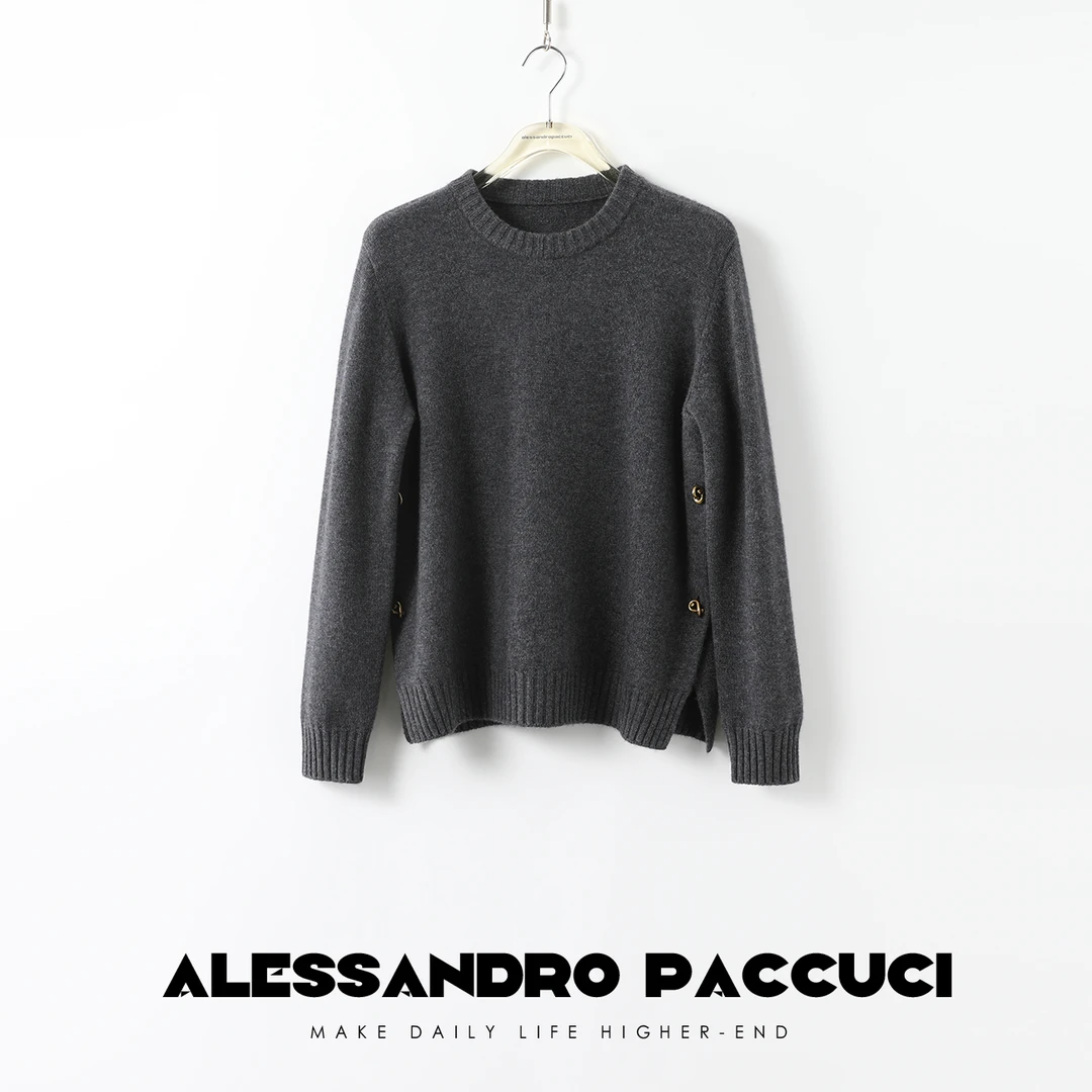 AP洛哥24655X【结予】羊毛+羊绒 麻花纽扣 开叉极简时尚百搭毛衣