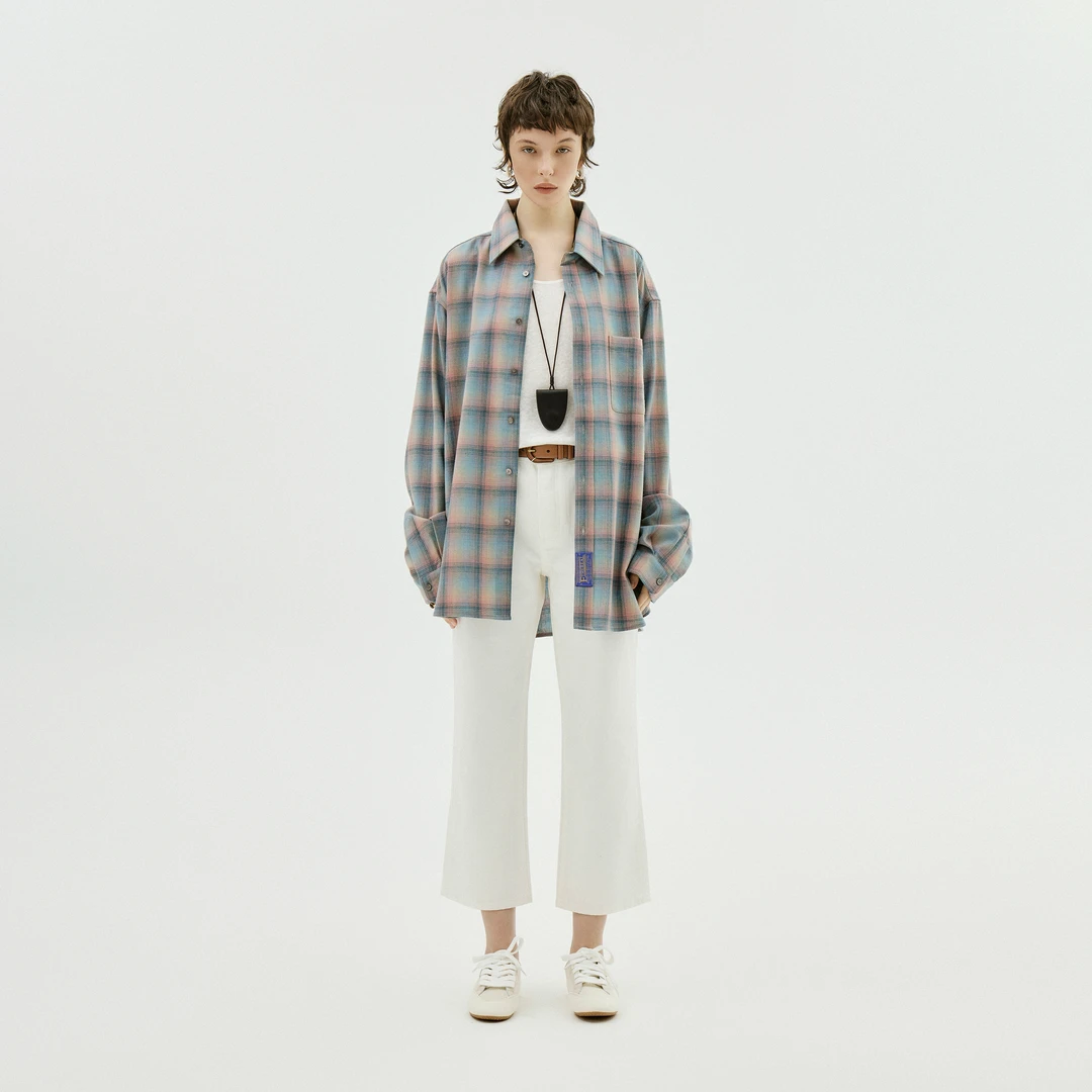 AP洛哥25947X  【彩虹格】1OO绵羊毛秀场同款休闲翻领格子衬衫