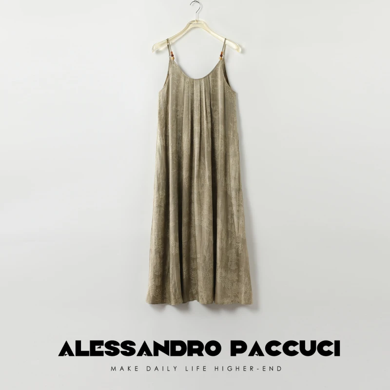 AP洛哥42067LL新中式丝麻提花串珠吊带连衣裙