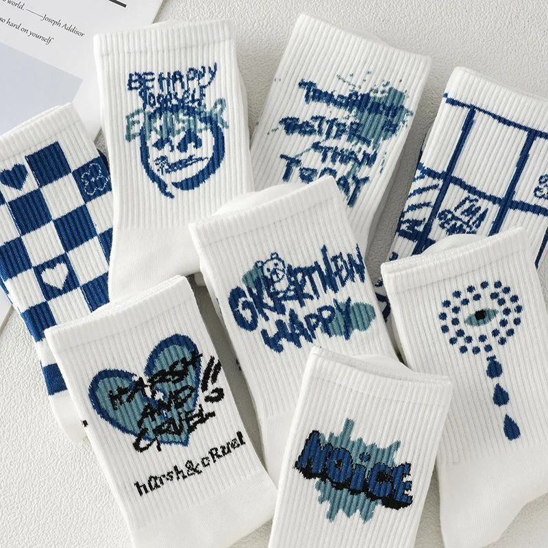 袜子女中筒袜网红白色百搭潮流学生ins秋冬蓝色情侣秋季运动篮球