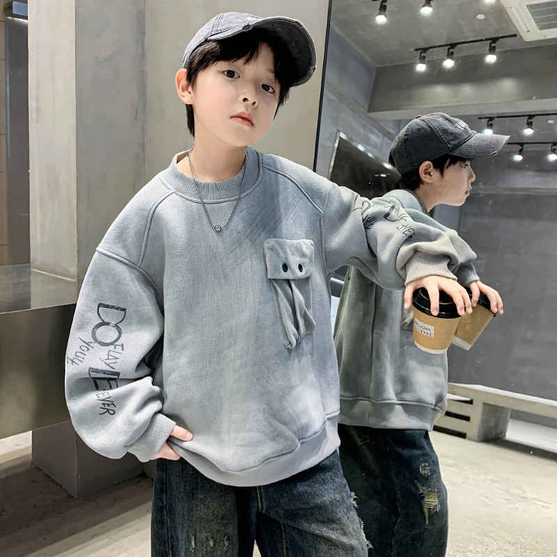 男童加绒卫衣秋冬装2025新款童装衣服男孩中大童套头儿童长袖上衣