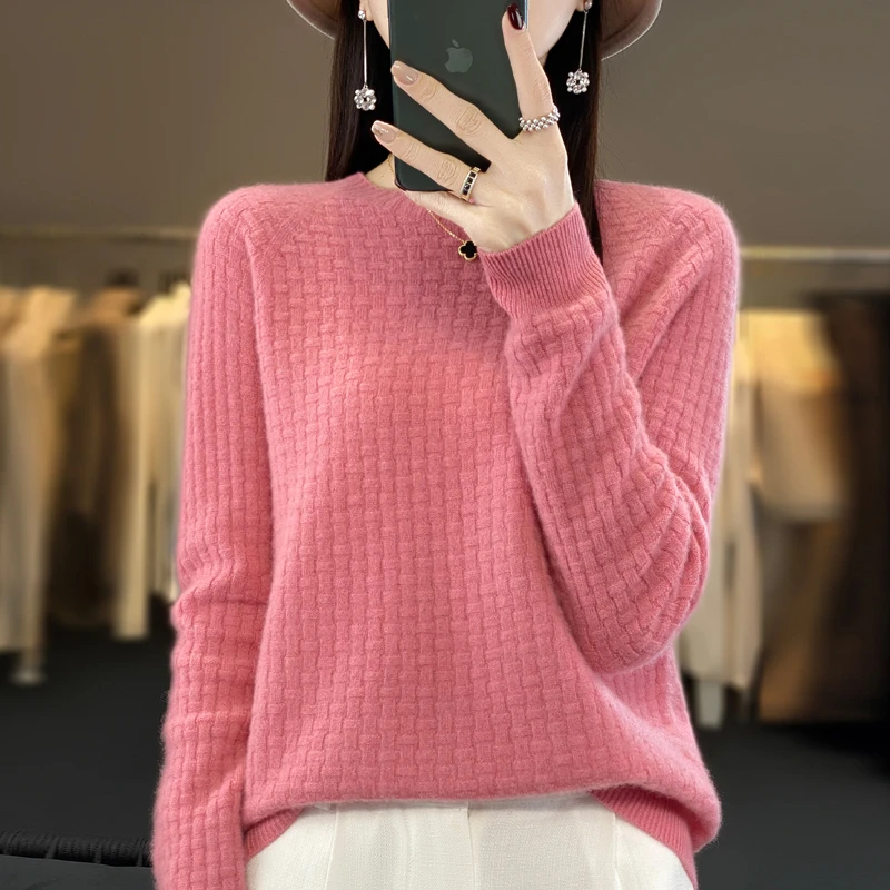 华夫半高领羊毛衫百分百羊毛针织衫一线成衣毛衣秋冬长袖